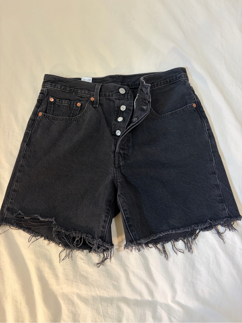 Levi’s 501 Black Frayed Hem High-Rise Denim Shorts